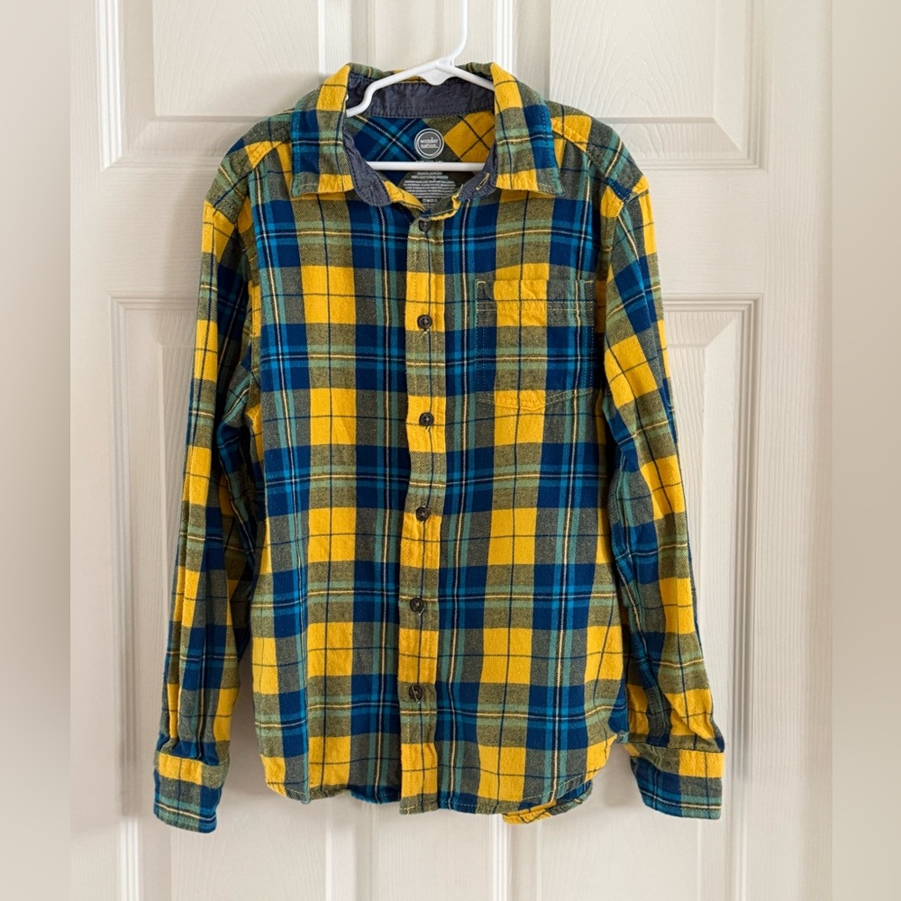 Wonder Nation Plaid Flannel Yellow Blue Long Sleeveβ Button Down Size L